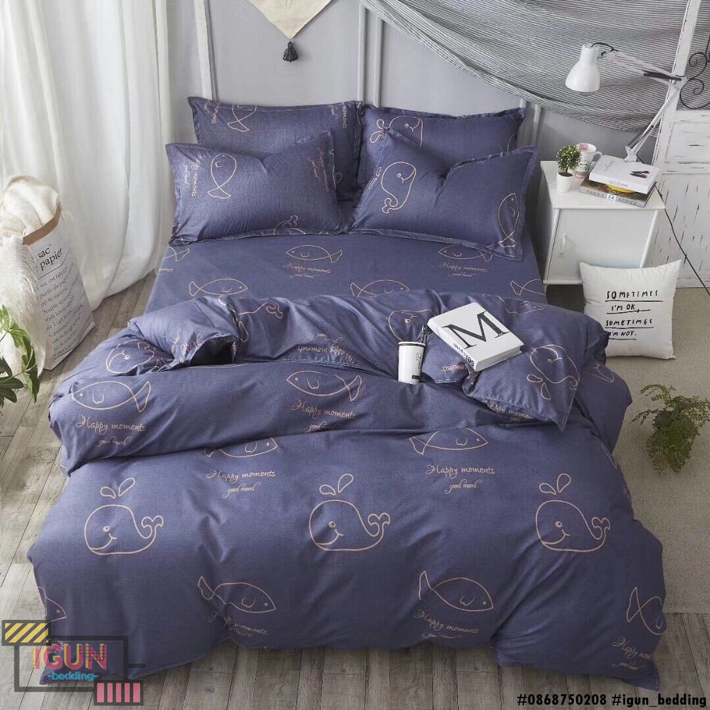 set CÁ HEO CON bộ Chăn Ga Gối 4 món Poly cotton HÀN QUỐC 100%