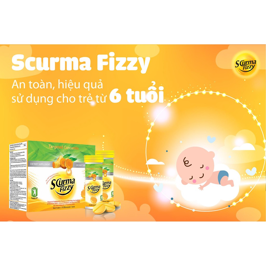 ✅ [CHÍNH HÃNG] SCurma Fizzy – Viên sủi nghệ Nano Curcumin giảm đau viêm loét dạ dày, tá tràng, trào ngược thực quản