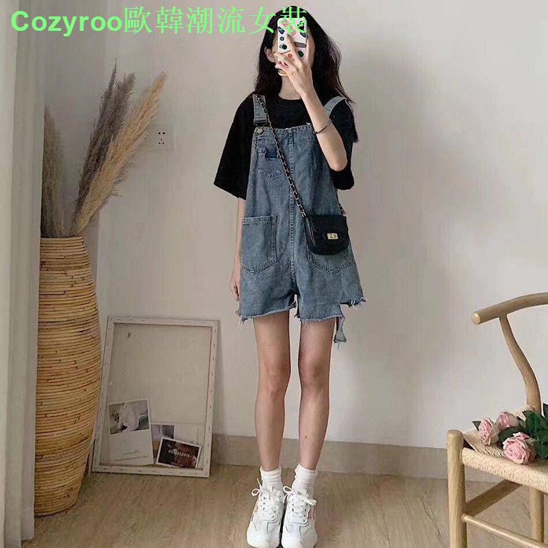 Jumpsuit Denim Ngắn Phong Cách Hàn Quốc Thời Trang Mùa Hè Dành Cho Nữ 2021