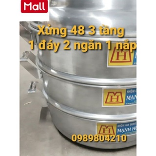 Bộ xửng hấp nhôm Mạnh Hùng 3 tầng size 48 ,bộ xửng hấp bánh 3 tầng ,xửng hấp bánh bao,rau,hải sản