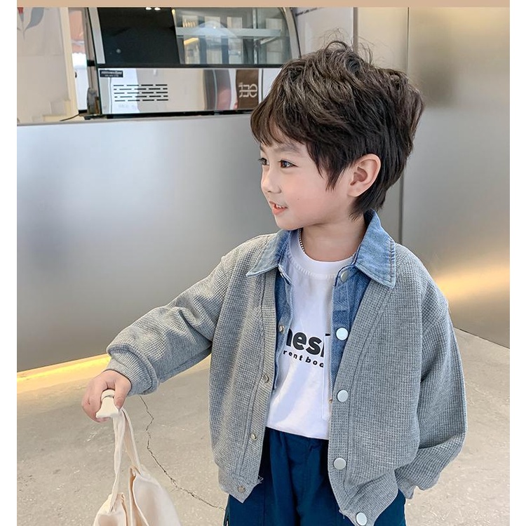 Áo Khoác Jean Giả Hai Lớp Thời Trang Mùa Đông Cho Bé Trai Và Gái