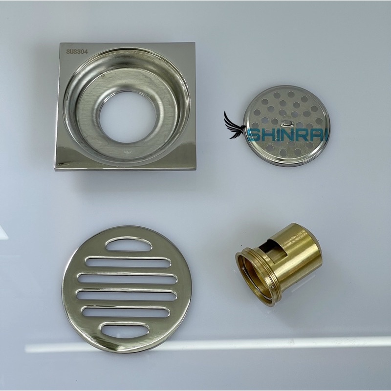 ( Phân Phối Sỉ ) Ga Thoát Sàn , Phễu Thu Sàn Nhà Tắm Nguyên Khối Inox Chống Mùi hôi SHINRAI Mặt Kẻ Đáy Dài 400g