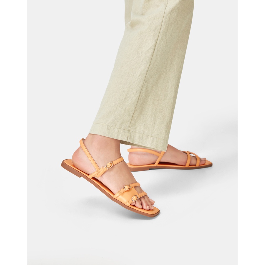 Giày Sandal 1cm Nữ Thời Trang JUNO Mũi Vuông Quai Ngang Cut Out SD01115