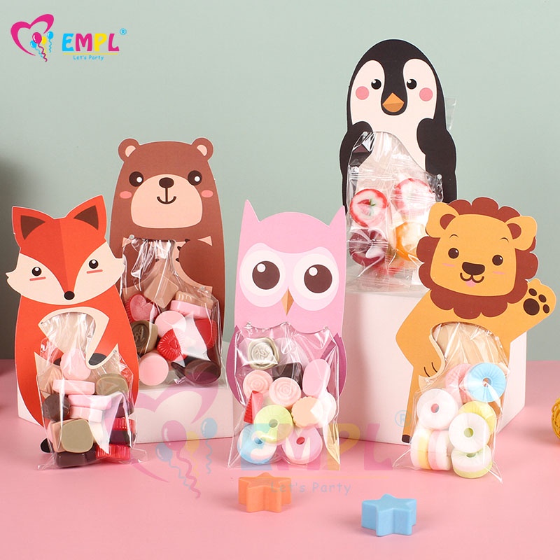 Set 10 Túi Đựng Kẹo Bằng Nhựa Trong Suốt In Hình Động Vật Dễ Thương Cho Bé