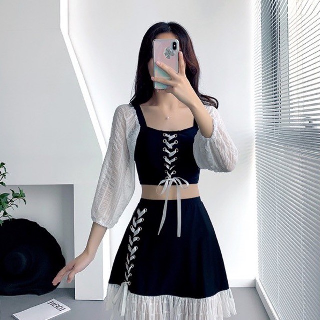 [Có sẵn] Đồ Bơi Bikini Set Váy Bơi Đầm Bơi Đen Trắng Phối Dây Co Giãn Mềm Mịn ~ ORRIN CLOSET | BigBuy360 - bigbuy360.vn