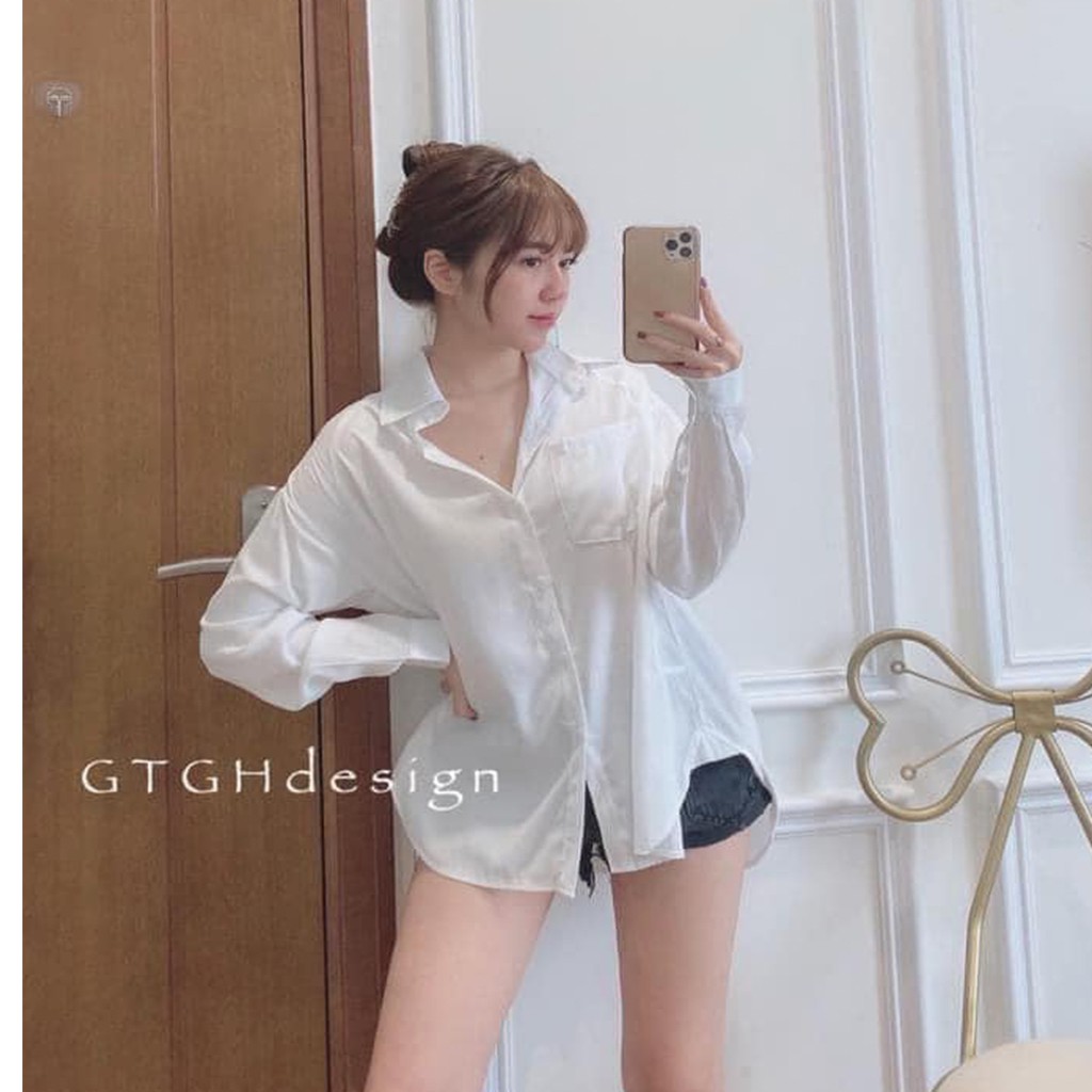 Sơ mi nữ tay dài form rộng kiểu sơ mi tăm trơn mịn thoáng mát nhiều màu freesize &lt;60kg -CKA.181