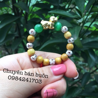 Vòng dâu tằm mix con chó Cún mạ vàng & đá phong thuỷ & bi cát bạc loại xịn