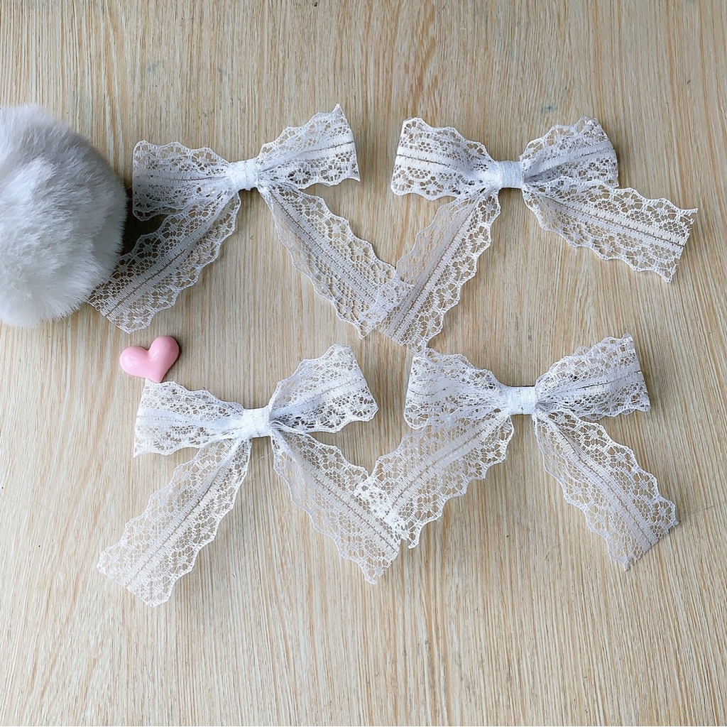 Set 4 kẹp tóc nơ ren màu trắng phong cách nhật bản Lolita