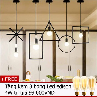 Bộ 3 đèn thả trần trang trí hình học THCN116 (Tặng kèm 3 bóng Led Edison 4w)