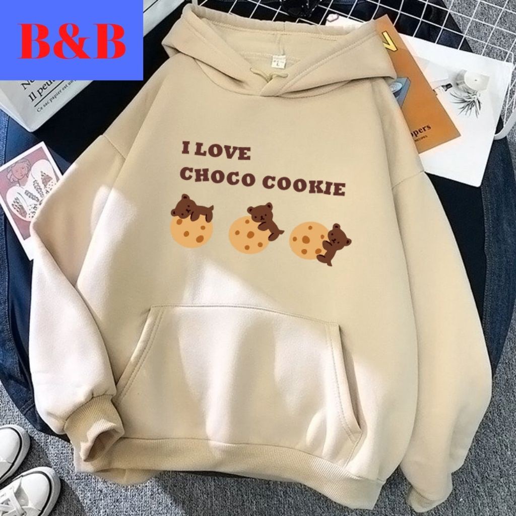 Áo Khoác Hoodie Nỉ Unisex I Love Choco Cookie Form Rộng Nam Nữ Đủ Size Nhiều Màu
