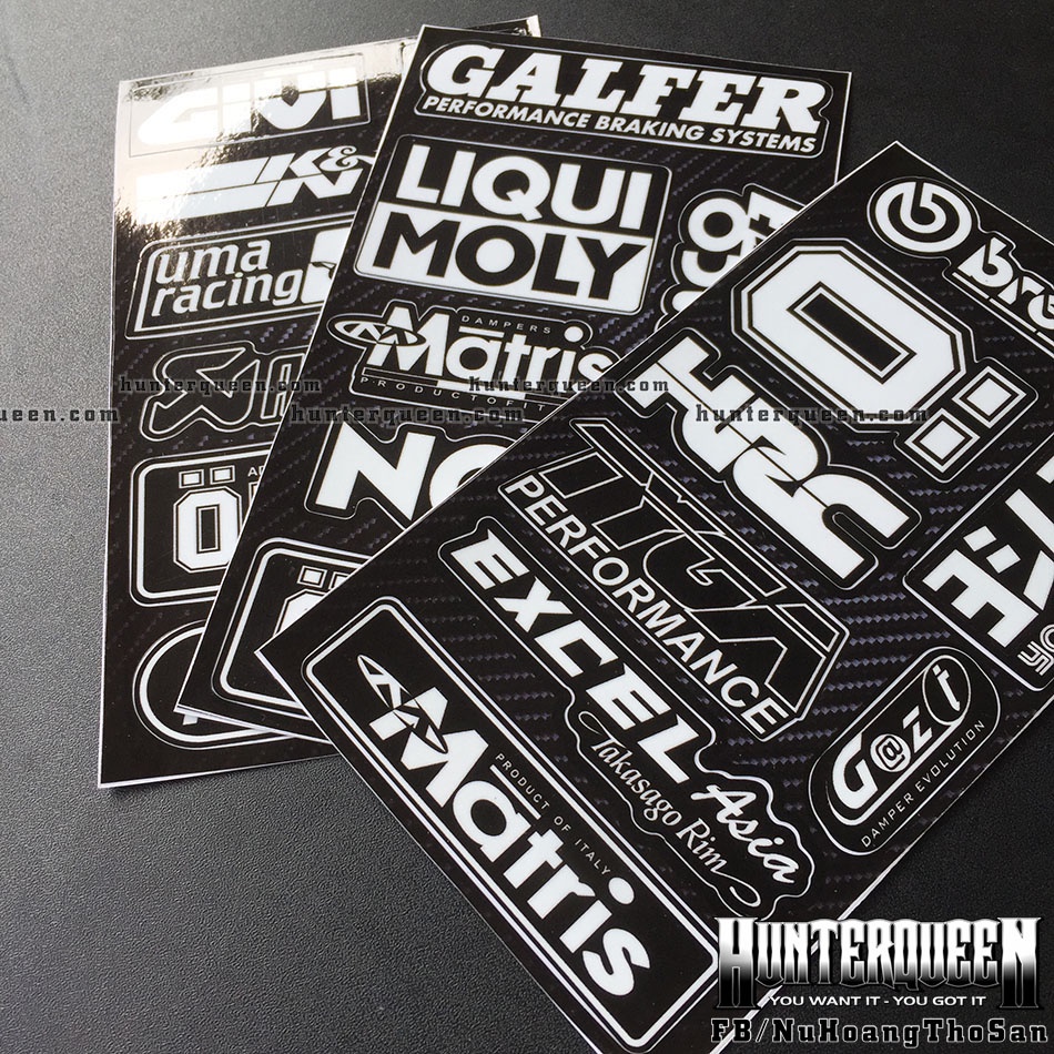 Set 3 tờ logo trắng đen cực ngầu. Decal hình dán cao cấp chống nước không bay màu, chùi rửa thoải mái