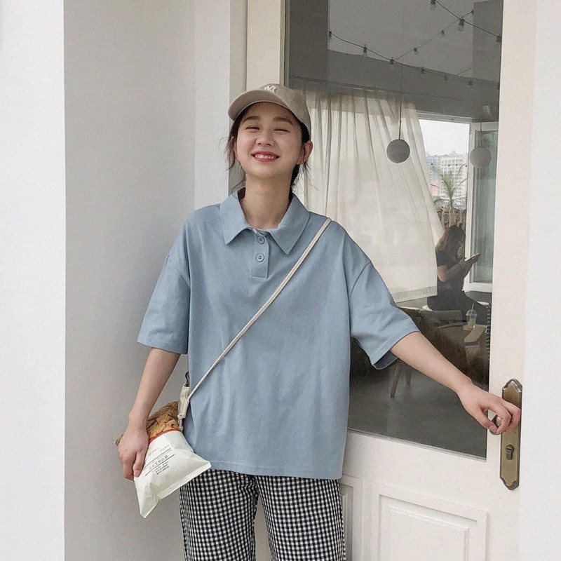 Áo polo ngắn tay phong cách Hàn Quốc dành cho nữ , Áo thun form rộng unisex polo cổ bẻ dáng rộng | BigBuy360 - bigbuy360.vn