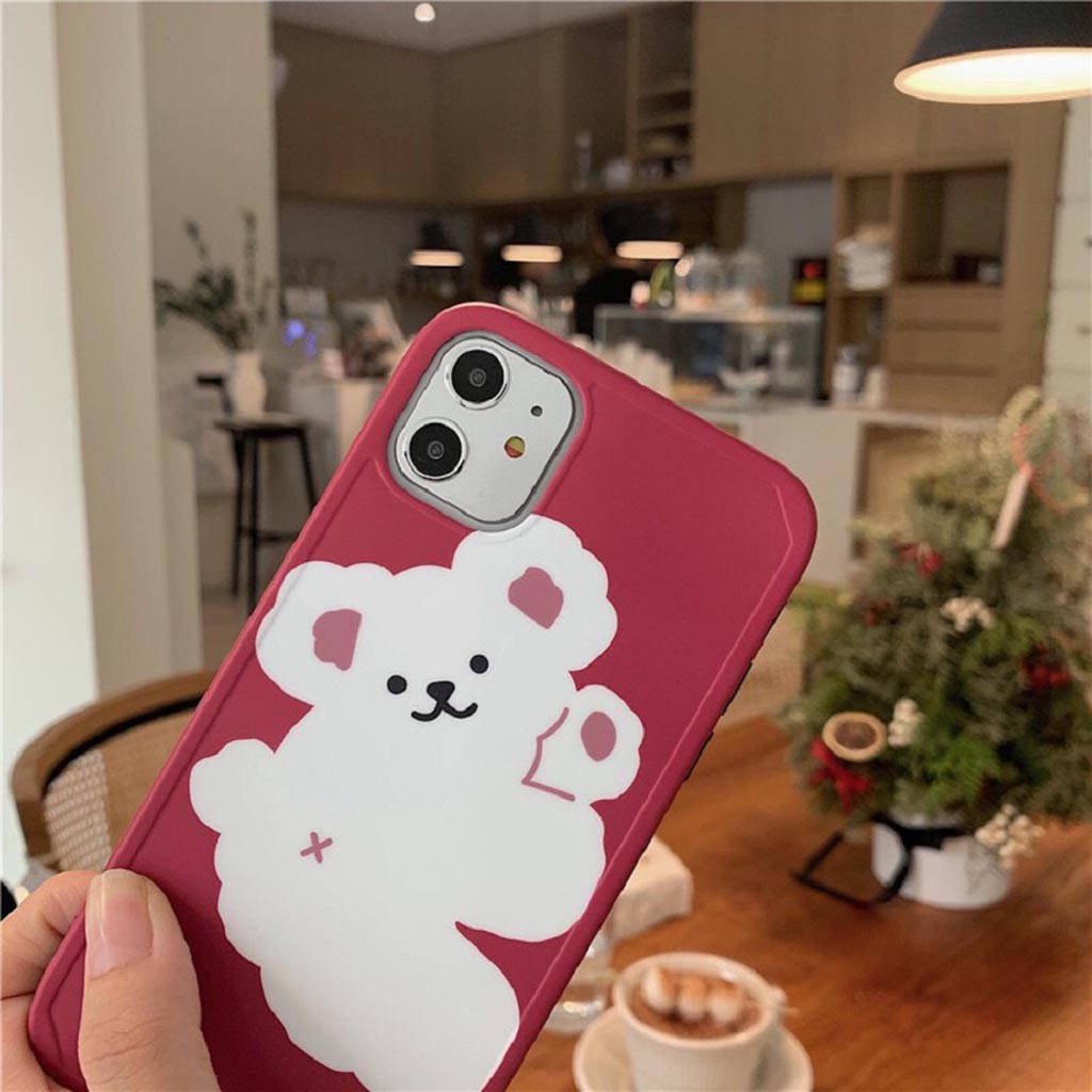 Ốp Lưng Iphone Cao Cấp Full Viền Màu Đỏ Gấu Bông Trắng Dành Cho Tất Cả Dòng Iphone từ 6 đến 11promax | BigBuy360 - bigbuy360.vn