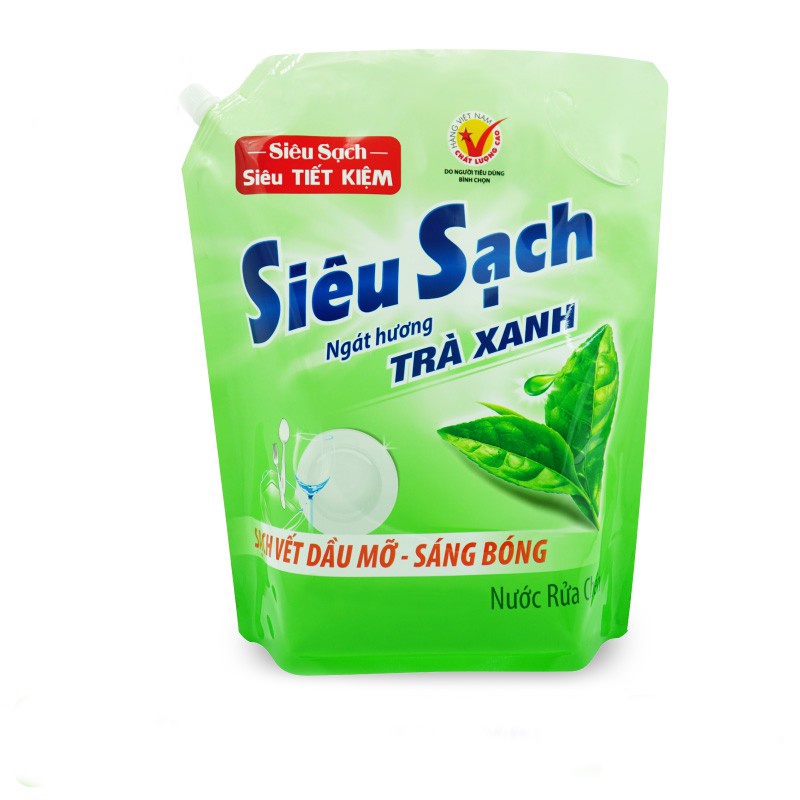 Nước rửa chén LIX 3.5KG siêu sạch hương trà xanh loại túi N8101 làm sạch vết bẩn dầu mỡ không hại da tay