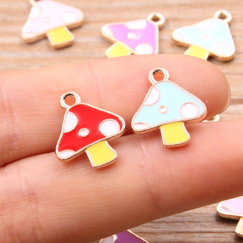 Set 10 Mặt Vòng cổ Hình Nấm Bằng Hợp Kim Nhiều Màu Sắc Diy