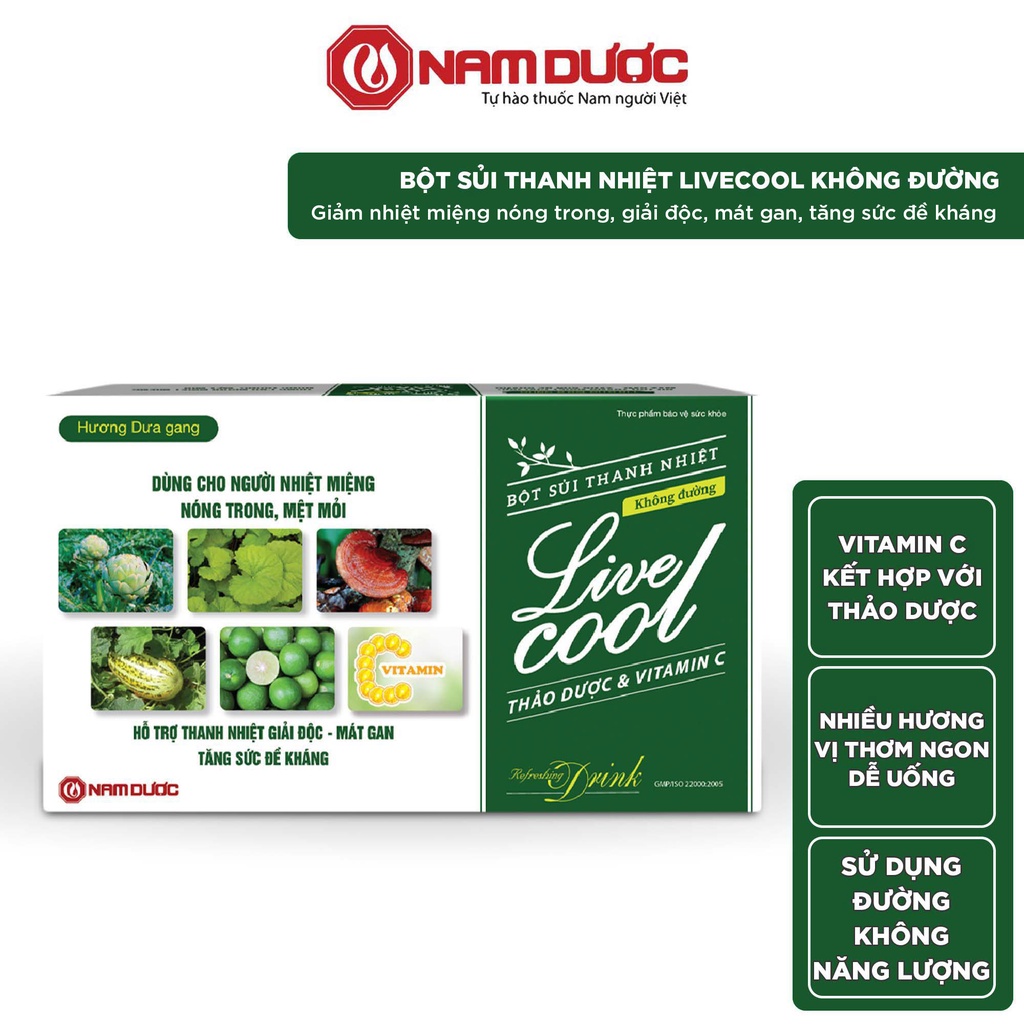 Bột sủi thanh nhiệt Livecool Nam Dược không đường hộp 10 gói giảm nhiệt miệng nóng trong, mát gan, tăng sức đề kháng