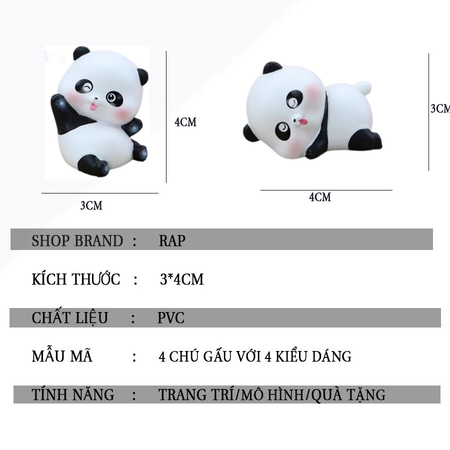 Mô hình gấu trúc mini để bàn biểu cảm dễ thương Ráp trang trí taplo ô tô, bàn học, bàn làm việc, quà tặng