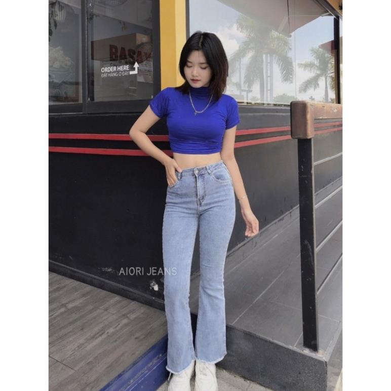 Quần Jean Nữ Aiori Ống Loe Lưng Cao Bò Bass Trơn Dáng Dài Vải Co Giãn Tốt Mềm Mịn Thời Trang Hàn Quốc_Mã A112