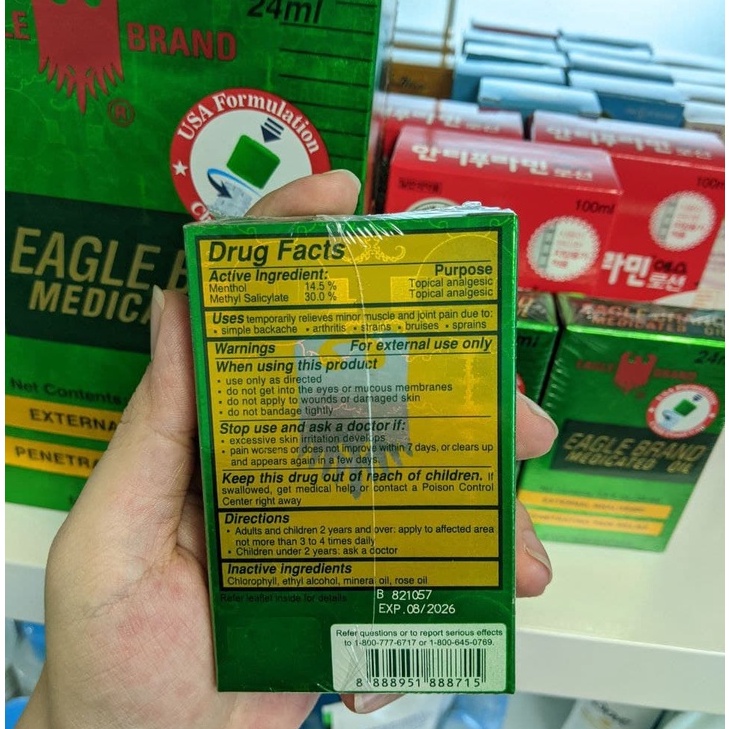 Dầu gió Xanh Con Ó EAGLE BRAND Medicated Oil Mỹ 24ml / Dầu mỹ 2 nắp