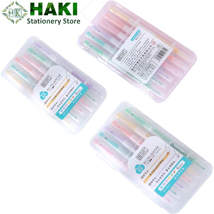 Bút dạ quang HAKI, bút đánh dấu hai đầu nhiều màu macaron nhớ dòng nhấn dòng highlighter dụng cụ văn phòng phẩm B17