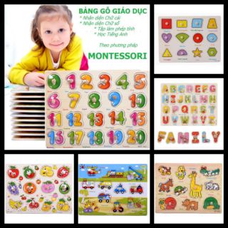 Combo 6 bộ Bảng Gỗ Ghép Hình Có Núm