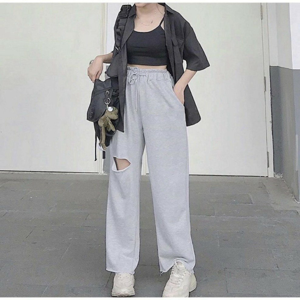 {Amanda} Quần culottes chất nỉ da cá form rộng tưa gấu nhiều size cá tính. Quần nỉ ống suông.