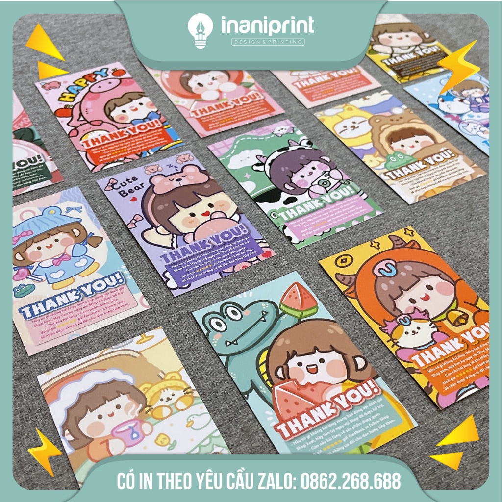 Card Cám Ơn Dễ Thương KuTe Giá Rẻ Nhiều Mẫu Đẹp - In 1 mặt - Cán màng mờ