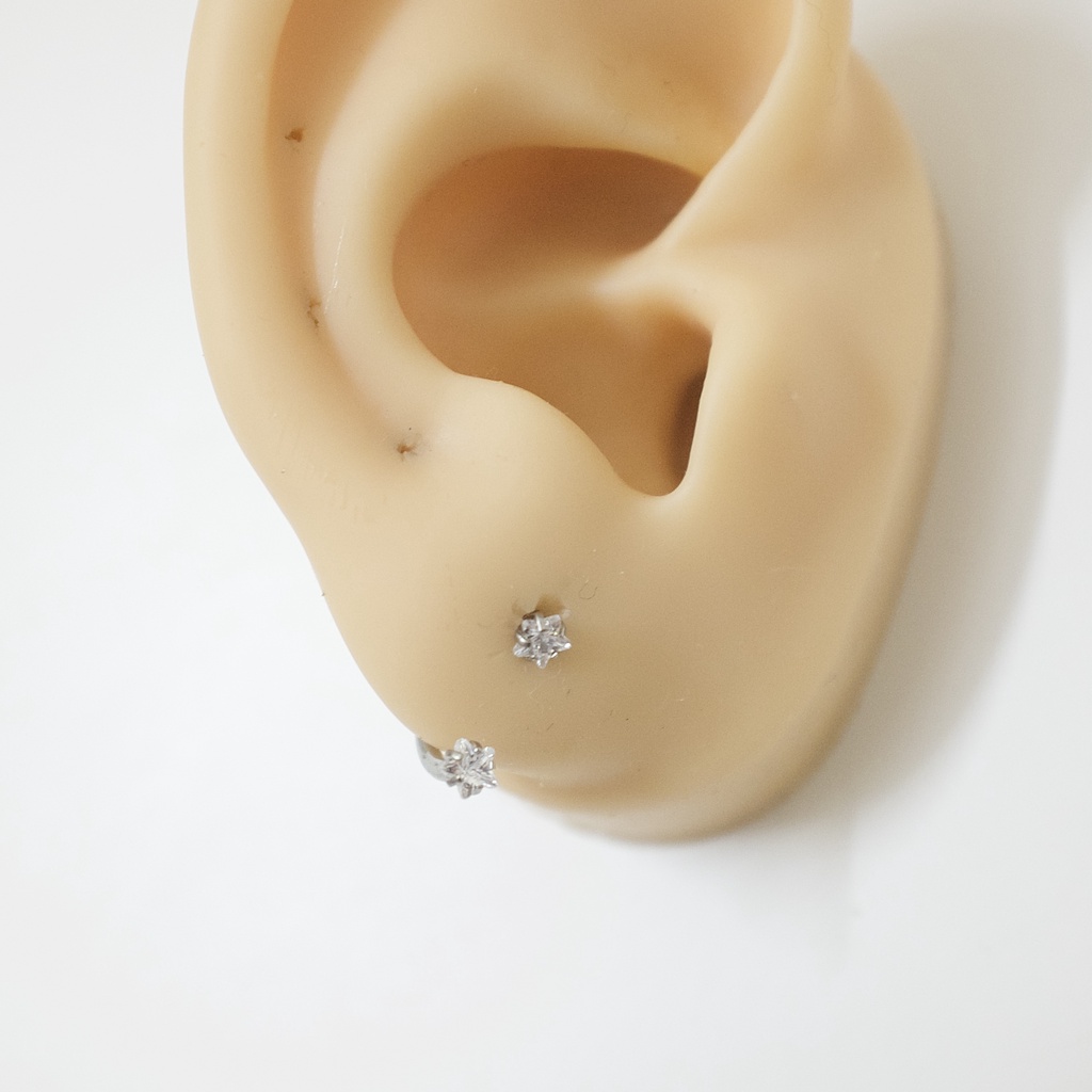 [1 Chiếc] Khuyên Bông Tai Chữ U 2 Đầu Đá Trắng Ngôi Sao Màu Bạc Thép Y Tế Titan Thép Không Gỉ Cá Tính Phong Cách Nam Nữ