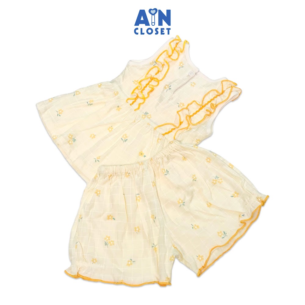 Bộ quần áo ngắn bé gái hoạ tiết Hoa Huỳnh liên vàng thun giấy - AICDBG6PNPIQ - AIN Closet