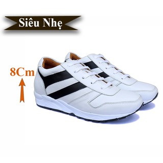 GIÀY CAO NAM SIÊU NHẸ- SIÊU ÊM T&TRA CAO 8CM - T20 TRẮNG - DA BÒ THẬT 100%