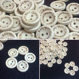 10 nút gỗ tròn in chữ Handmade 1.5-2.0-2.5