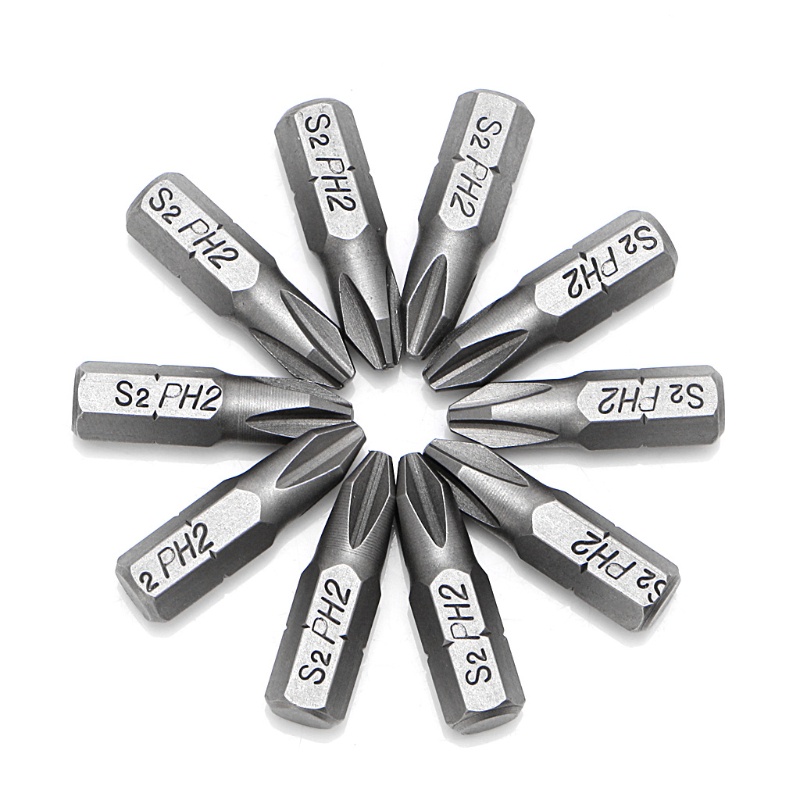 Set 10 Mũi Vít Lục Giác 25mm PH2 Bằng Thép Từ Tính Chống Trượt Tiện Dụng