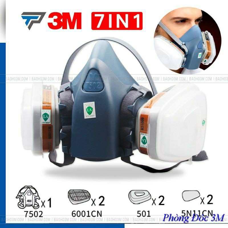 Mặt nạ chống độc sơn Pu 3M 7502,Dùng phun thuôc trừ sâu khói bụi nhà máy[Tặng Kính]