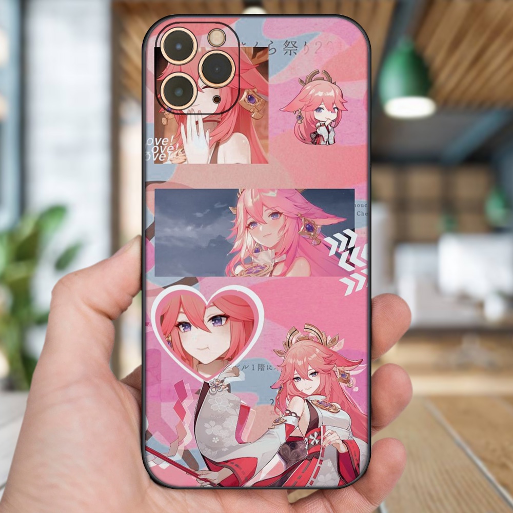 Ốp lưng iPhone 11 Pro Max dẻo đen cạnh vuông in hình Yae Miko Genshin Impact