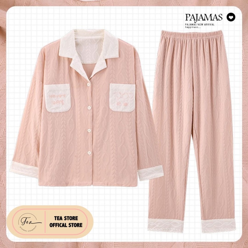 Bộ mặc nhà Pyjama Tea Store cotton có sẵn SLL dài tay họa tiết dễ thương 3