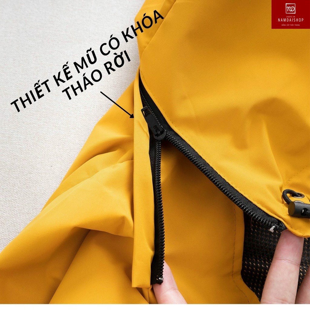 Áo khoác gió nam nữ có mũ cao cấp 2 lớp, chất liệu gió tráng bạc chống Nước Chống tia UV chống nắng