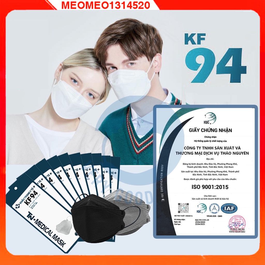 Khẩu trang y tế 3D KF94 Thảo Nguyên kháng khuẩn 4 lớp thiết kế hàn quốc dày dặn chống khói bụi vi khuẩn (túi 10 cái)