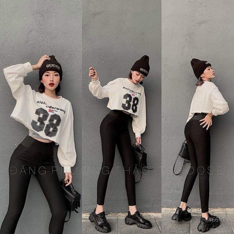 Quần legging cạp cao không cúc hộp chữ H