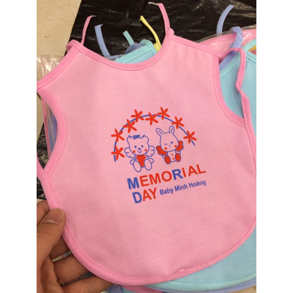 Set 5 yếm cotton xỏ tay, buộc dây in hình dễ thương cho bé