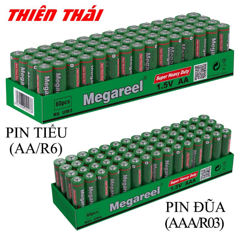 Hộp 60 viên Megareel Green AA,AAA Carbon 1.5V Megareel R6,Megareel R03 pin tiểu, đũa giá tốt