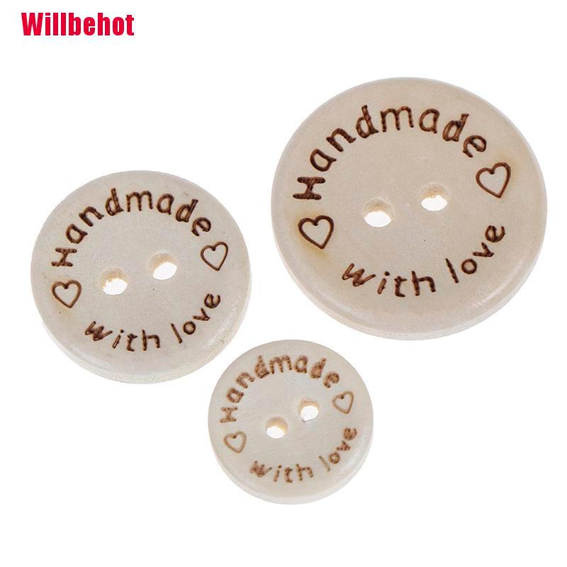 Bộ 50 Nút Gỗ 2 Lỗ 3 Kích Cỡ 15 / 20 / 25Mm