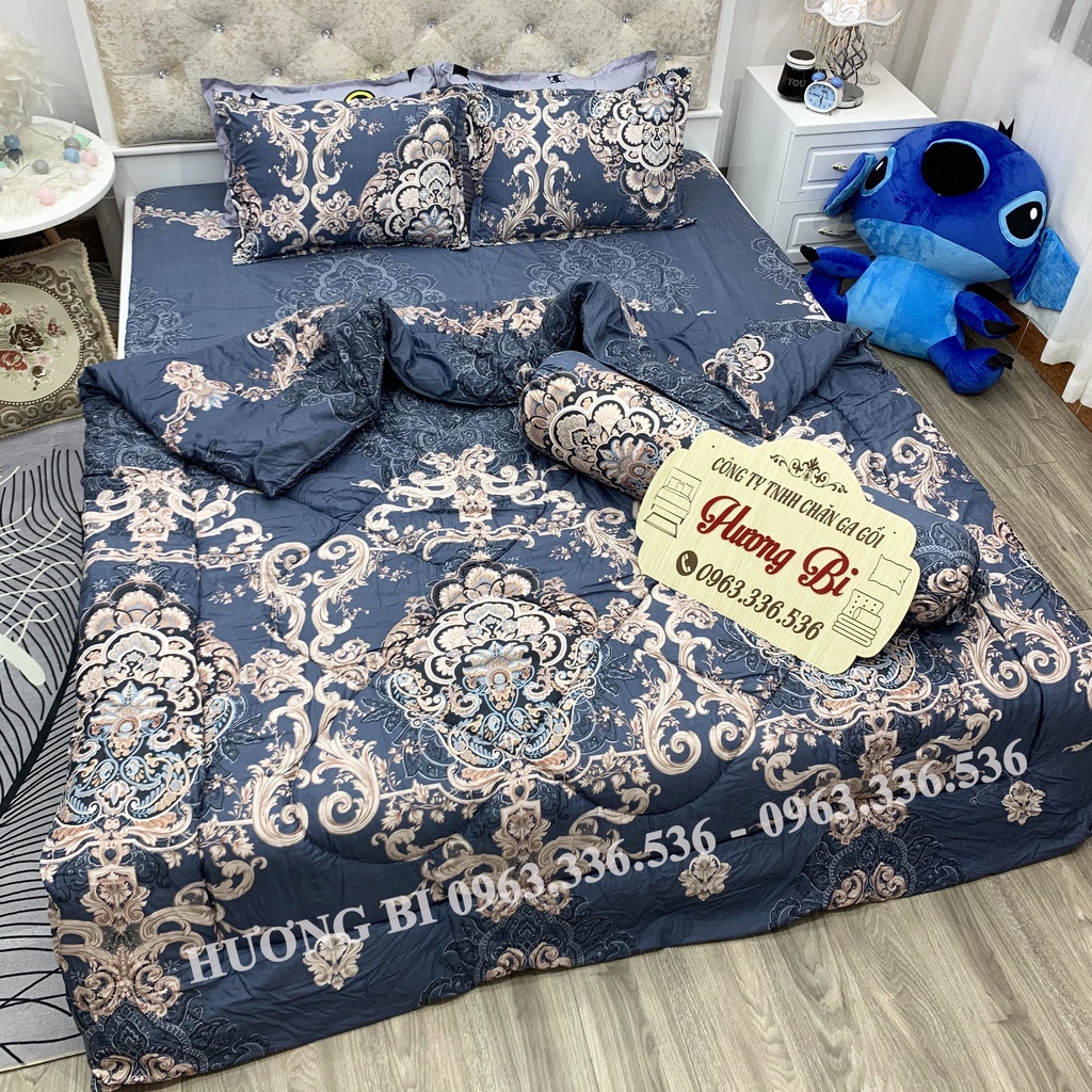 Trọn bộ 5 món ga gối chăn phao poly cotton có ruột bông dày loại 1 - chăn dày  - Hương Vũ Bedding