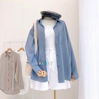 Áo sơ mi lụa trơn đuôi tôm oversize Friday