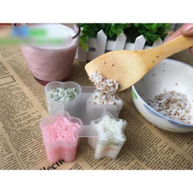 KHUÔN ÉP CƠM 4IN1 TAM GIÁC, HOA, SAO, TIM - Cao cấp