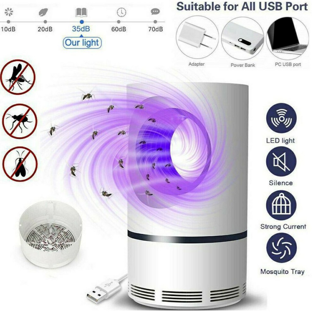 [ Sẵn Hàng ] Đèn bắt muỗi sử dụng đèn LED và đầu cắm USB không gây tiếng ồn khi ngủ