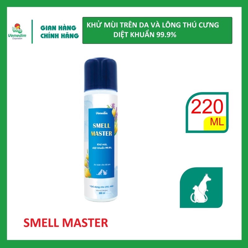 Vemedim Smell Master giúp khử mùi diệt khuẩn 99.9% trên da, lông thú cưng chai 220ml