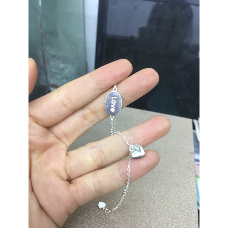 Lắc tay chữ Love bạc chuẩn đẹp thả tim trơn phồng