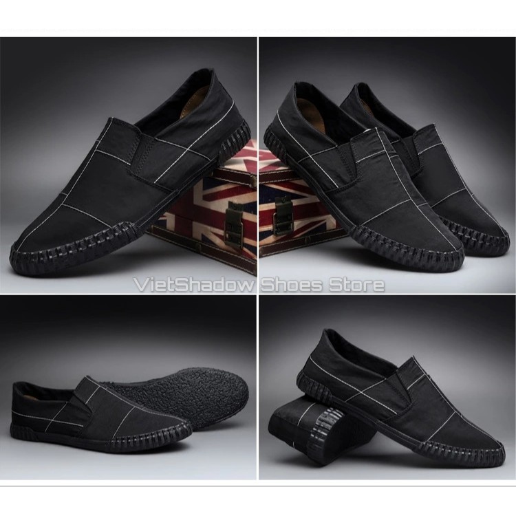 Slip on nam - Giày lười vải nam cao cấp BAODA - Vải polyester 4 màu đen full, đen trắng, xám và khaki - Mã 9070