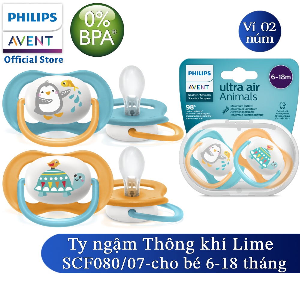 Philips Avent núm ty ngậm thông khí 6-18 tháng, vỉ đôi SCF080/07 SCF080/08