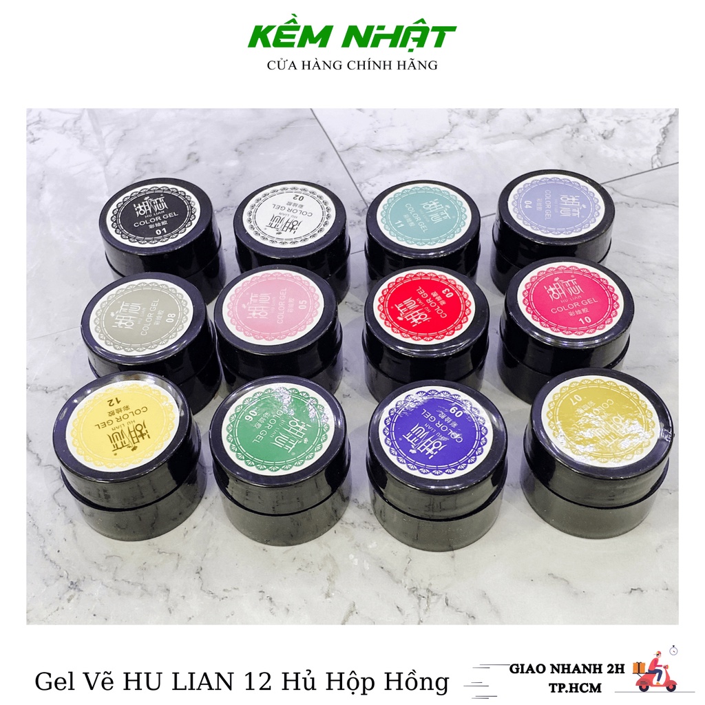 Set Gel Vẽ HU LIAN 12 Hủ Hộp Hồng - Dụng cụ làm nail